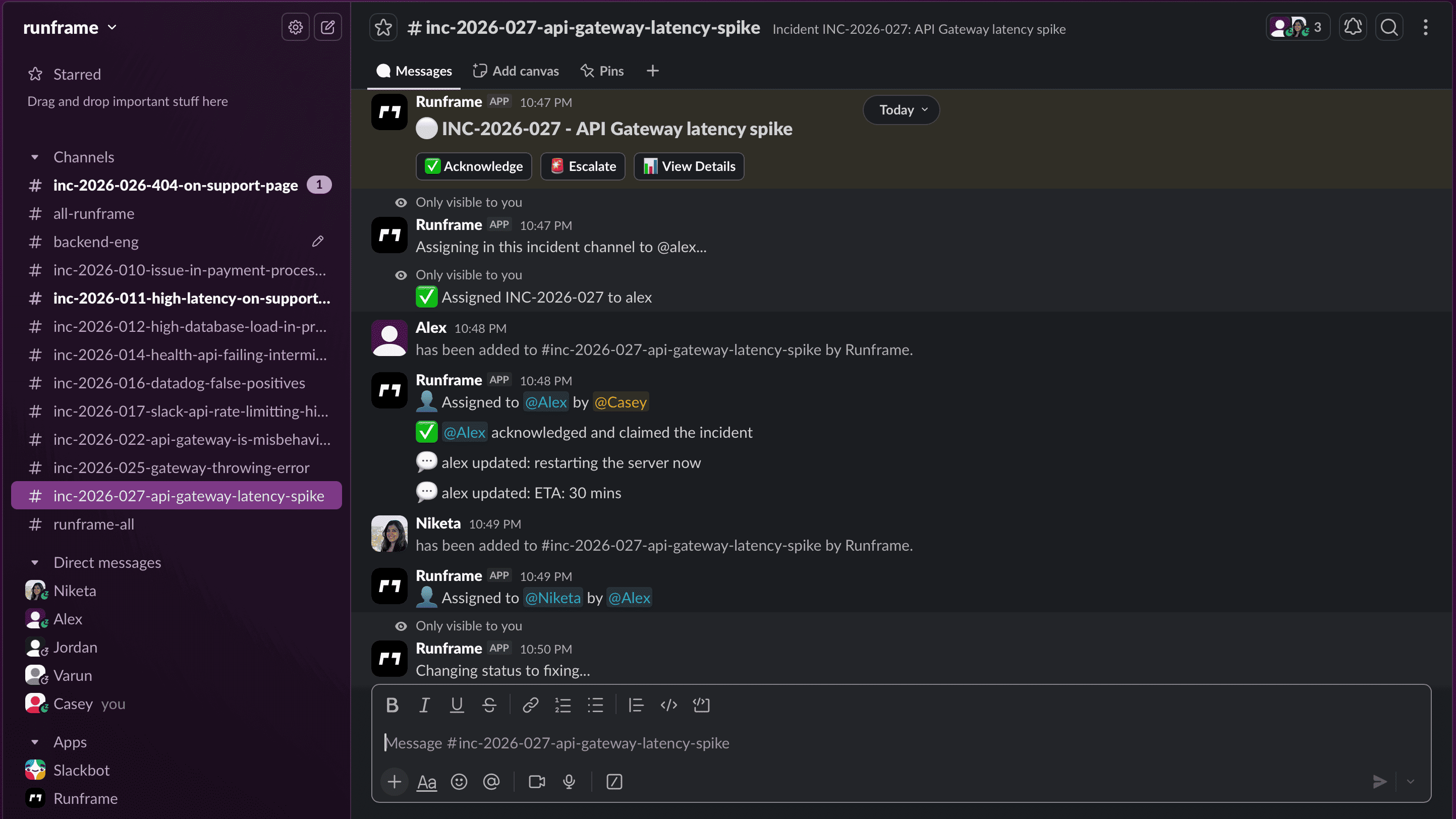 Runframe Slack Integration Dashboard